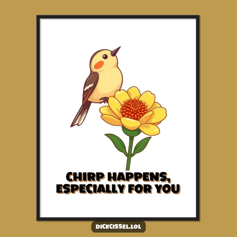 Free Printable Dickcissel Art: Funny Bird Chirping on Flower, Downloadable Wall Decor