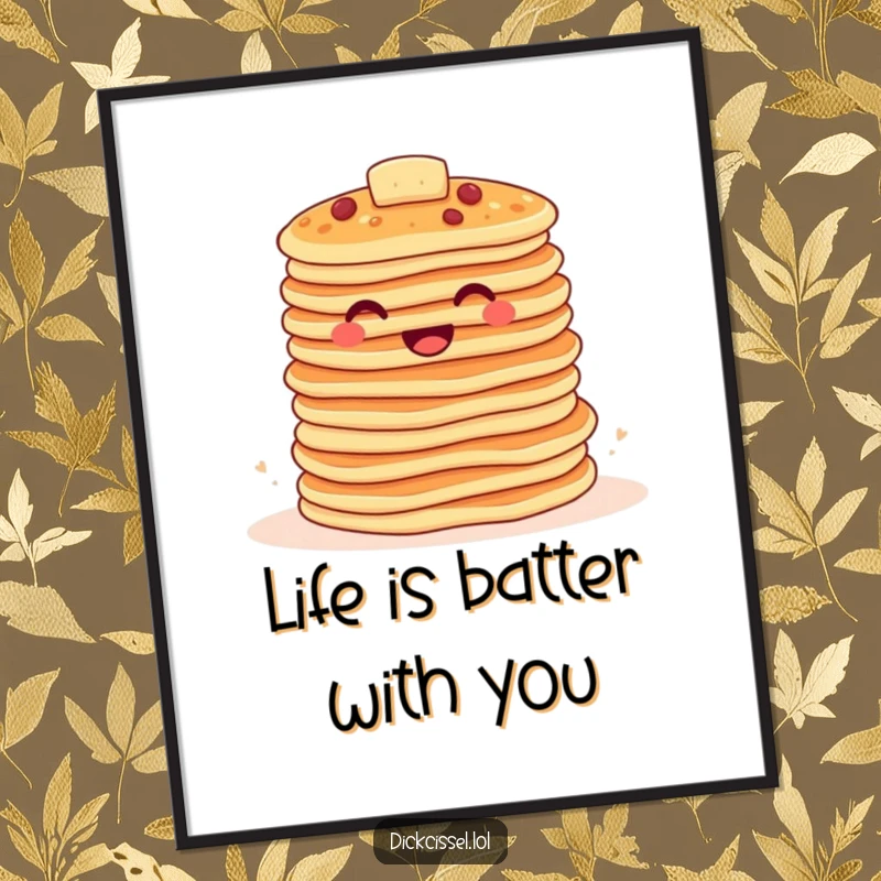 Funny Free Printable Wall Art: A cheerful stack of pancakes is happily bouncing together, bringing smiles.