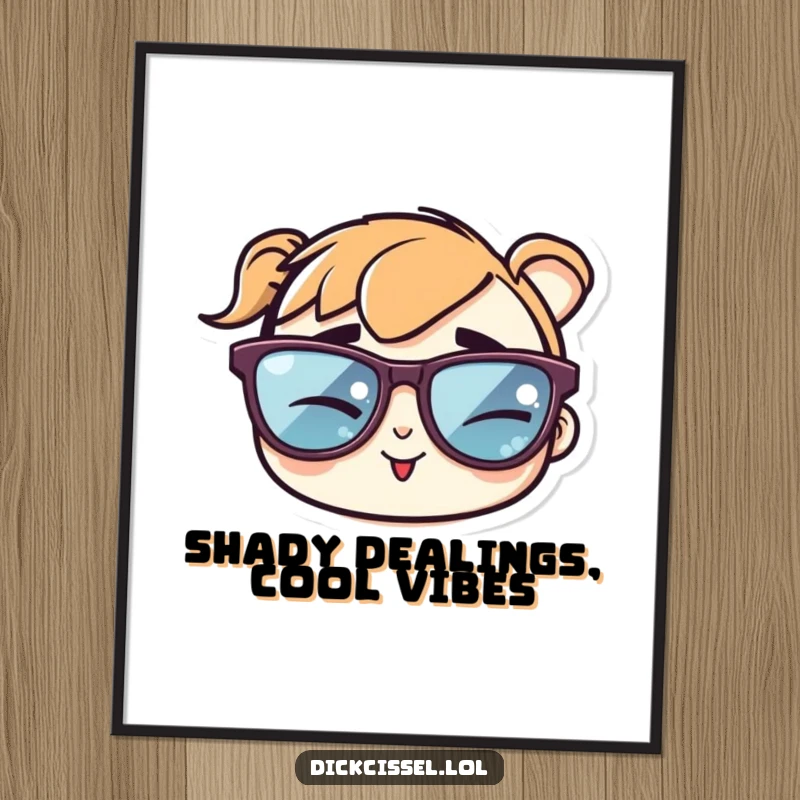 Funny Free Printable Wall Art featuring a cool sunglasses sticker winking cheekily, adding a touch of stylish humor to any room.