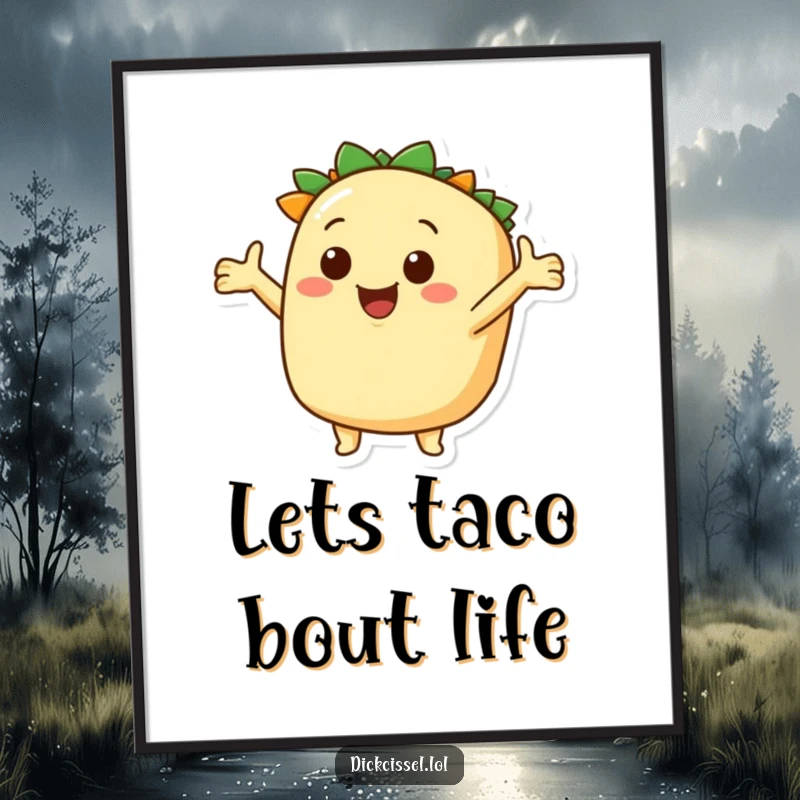 Funny Free Printable Wall Art: A smiling taco character with outstretched arms creates a welcoming and humorous visual for any space.