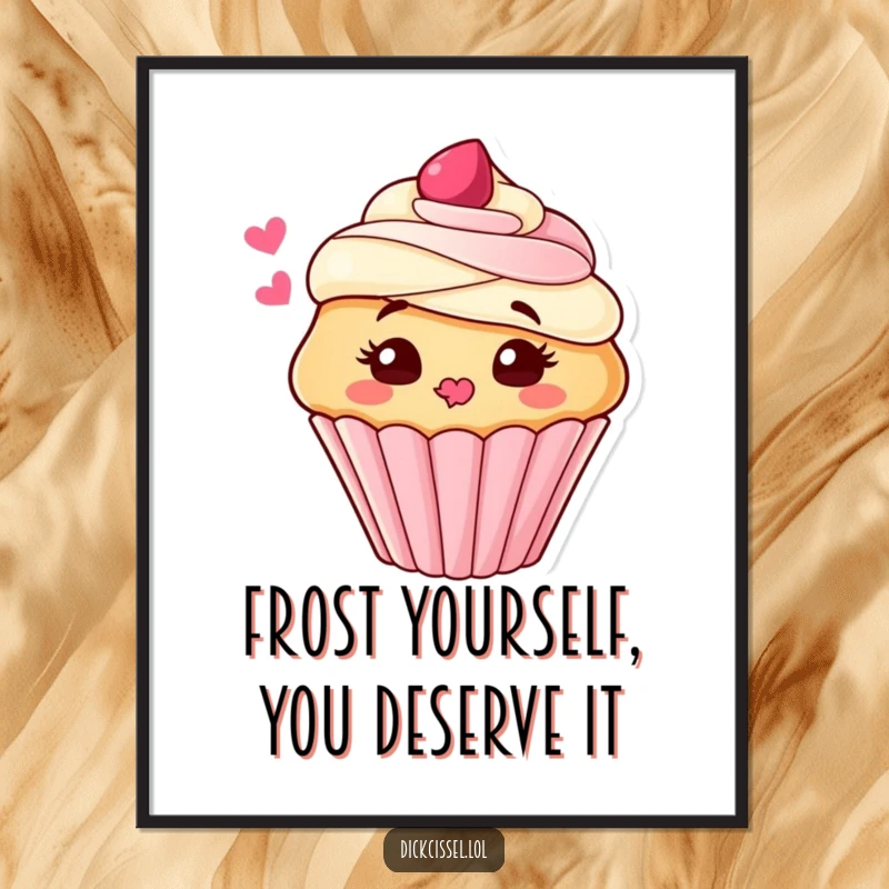 Funny Free Printable Wall Art showcasing a playful cupcake character blowing a kiss of frosting, perfect for whimsical decor.