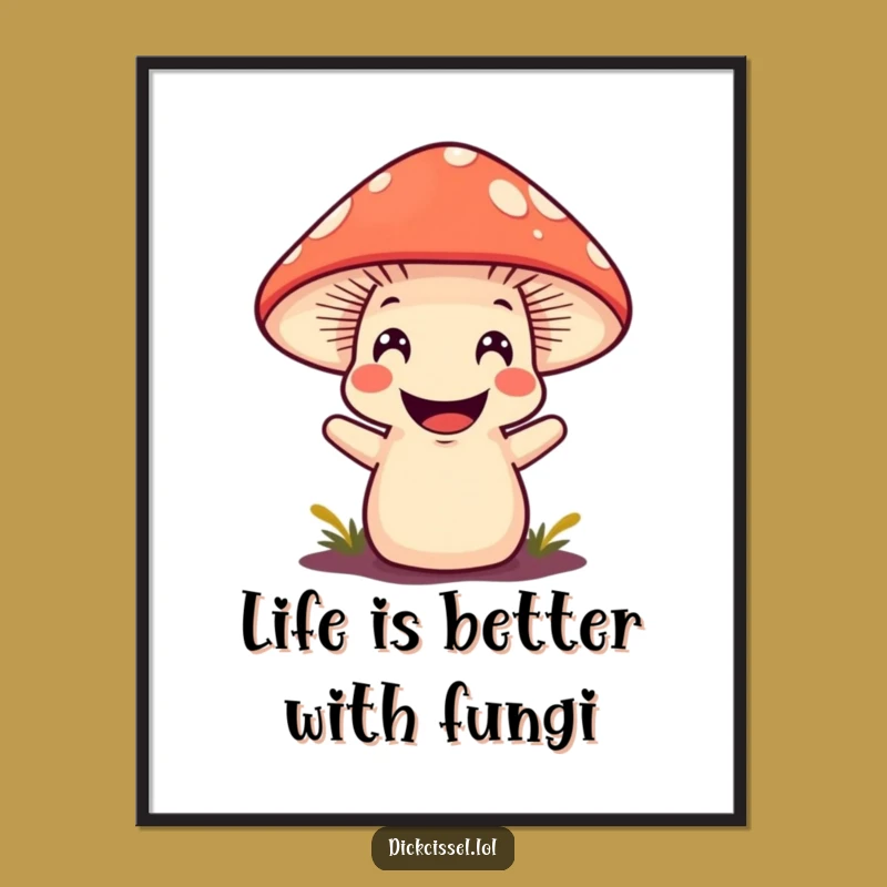Funny Free Printable Mushroom Art: Grinning Surprise, Downloadable Wall Decor