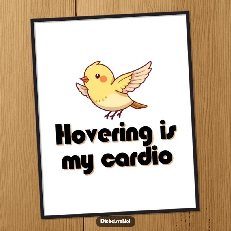 Funny Free Printable Wall Art: A tiny bird humorously hovering with energetic wing flaps, bringing lively charm to your decor.