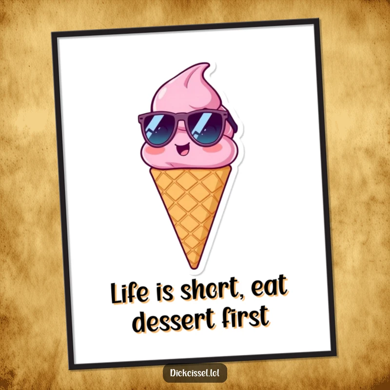 Funny Free Printable Wall Art: A delighted ice cream cone character wearing cool sunglasses, adding a hip and refreshing aesthetic to decor.