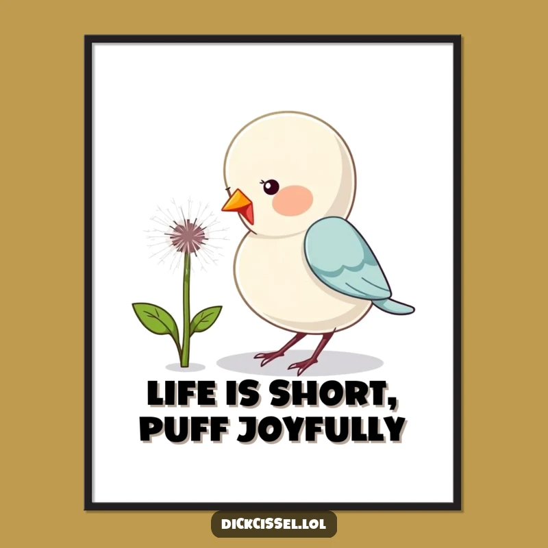 Funny Free Printable Wall Art: Cute Bird Pecking Dandelion, Whimsical Downloadable Decor