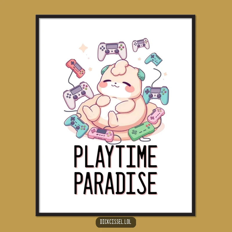 Free Printable Wall Art: Relaxed Gamer Creature, Hilarious Controller Chill Downloadable Decor