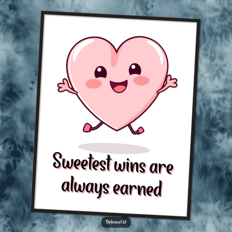 Funny free printable wall art showcasing a cute candy heart mid-bounce, radiating happiness and playful energy.