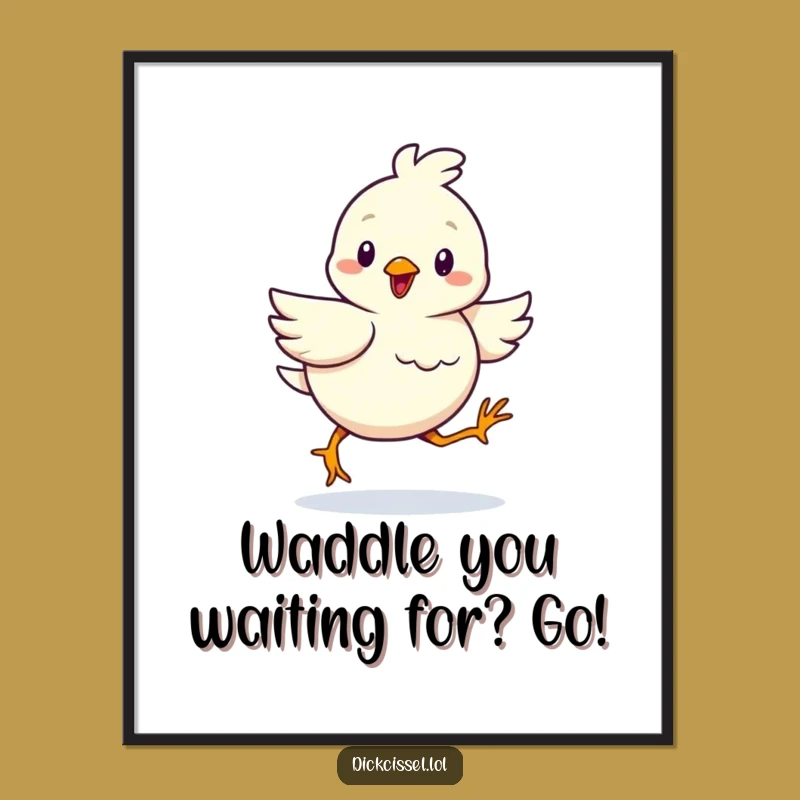 Funny Free Printable Wall Art: Cheerful Bird's Determined Waddle, Quirky Downloadable Decor