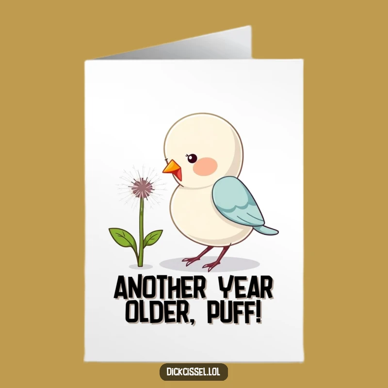 Free Printable Birthday Card: Cute Bird Pecking Dandelion, Hilarious Downloadable Gift