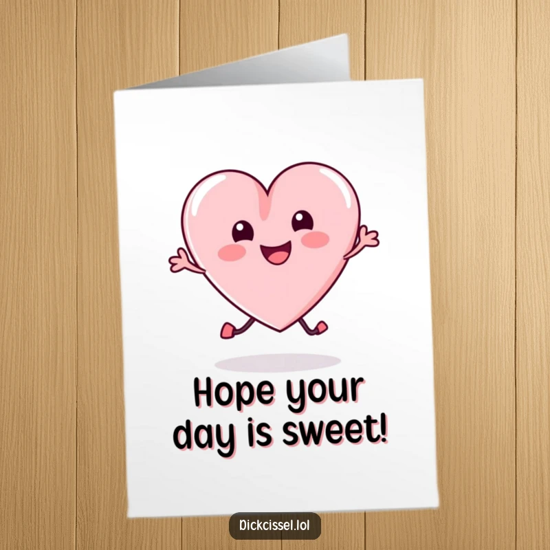 Funny free printable birthday card showing a cheerful candy heart mid-bounce, radiating pure joy and fun.