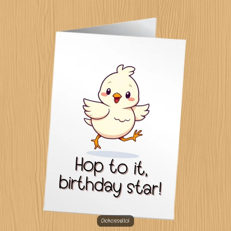 Funny Free Printable Birthday Card: A cheerful bird waddling with a determined, comical gait, ready to party.