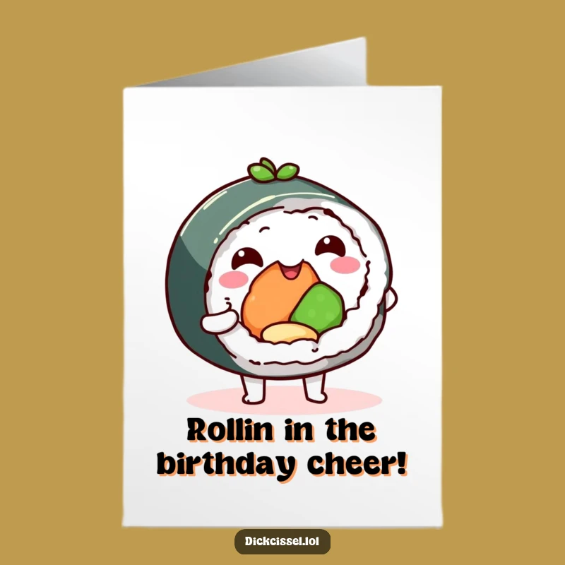 Free Printable Birthday Card: Funny Sushi Roll Offering a Bite - Downloadable Gift