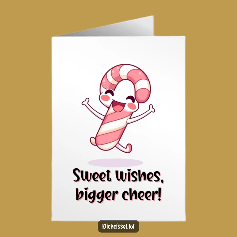 Free Printable Birthday Card: Jumping Candy Cane Humor for a Sweet Celebration