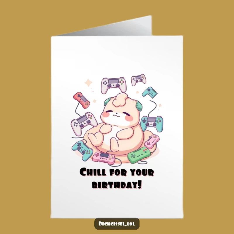 Free Printable Birthday Card: Relaxed Gamer Creature, Hilarious Controller Paradise Gift