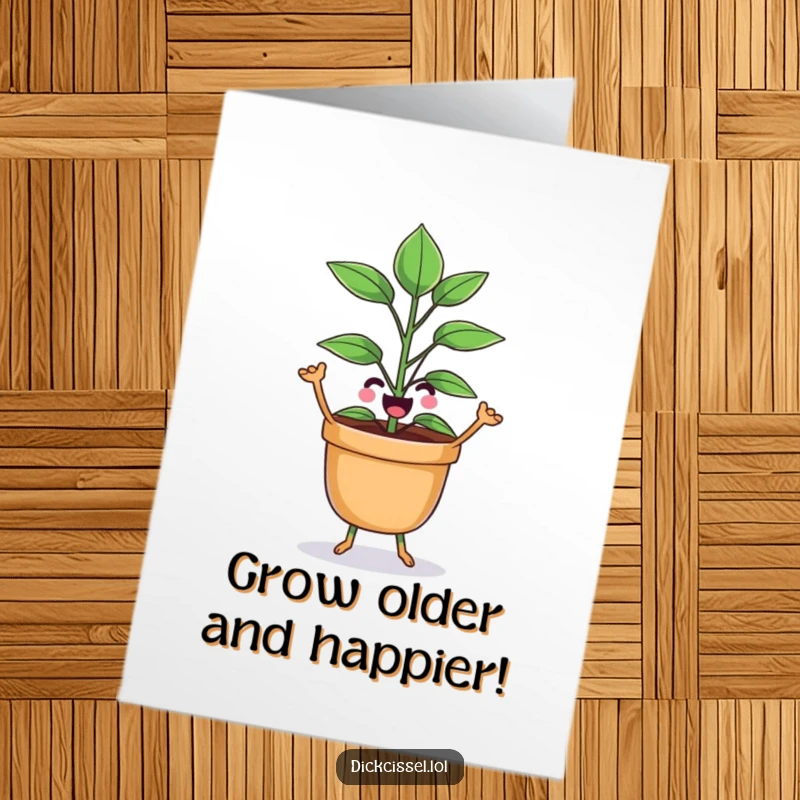 Funny Free Printable cheerful potted plant character doing a joyful little dance, great for birthdays.