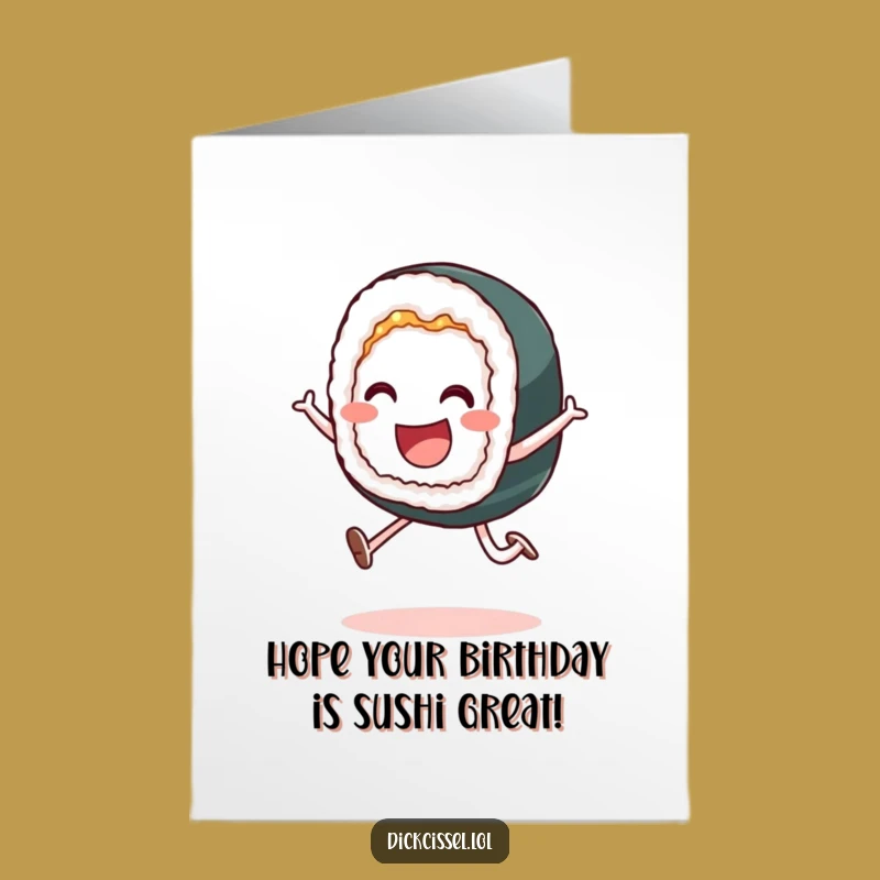 Free Printable Funny Sushi Birthday Card: Leaping Roll Downloadable Gift