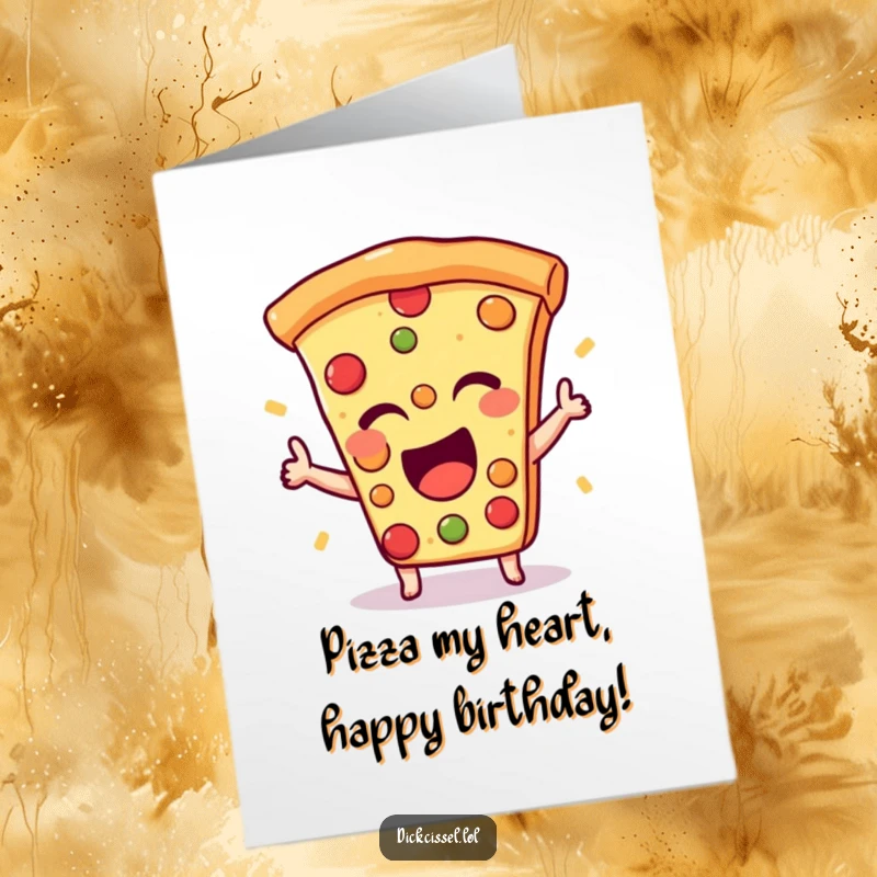 Funny Free Printable Birthday Card showing an excited pizza slice giving a happy, playful wink.