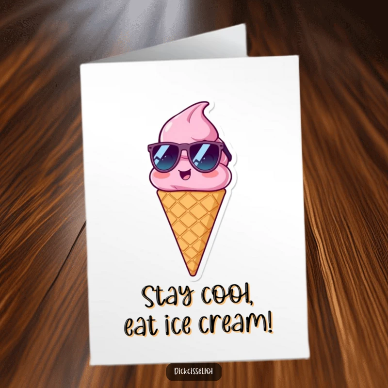 Funny Free Printable Birthday Card: A delighted ice cream cone character wearing cool sunglasses, exuding birthday swagger and fun.