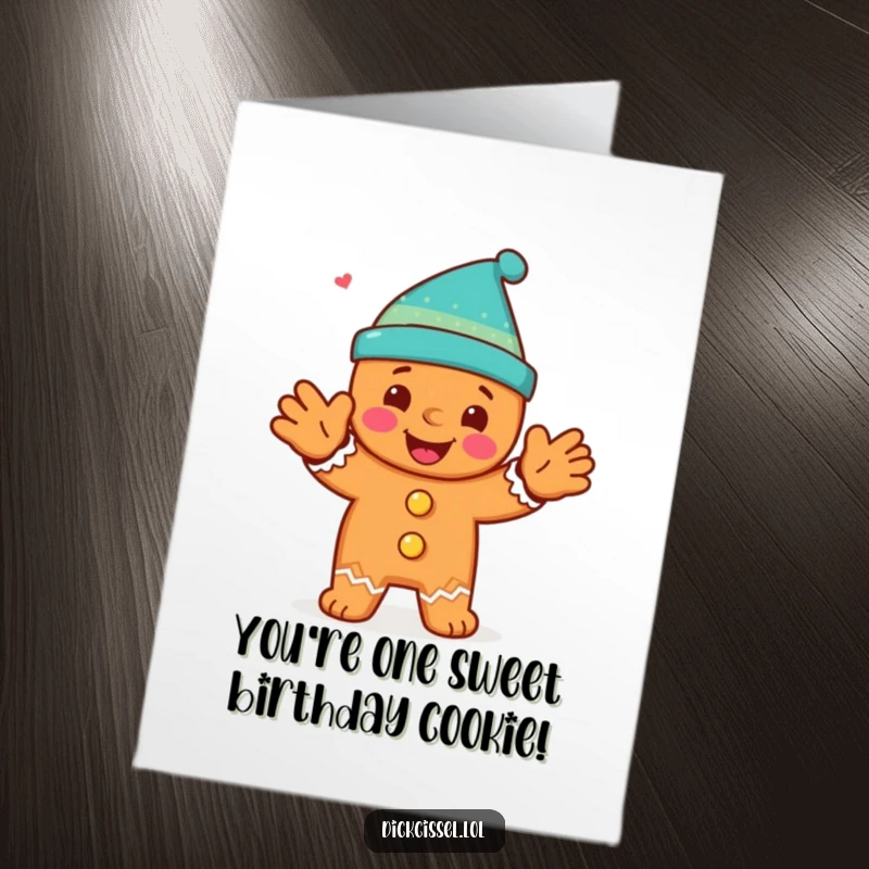 Funny Free Printable Birthday Card: A happy gingerbread man clapping enthusiastically, spreading birthday cheer.