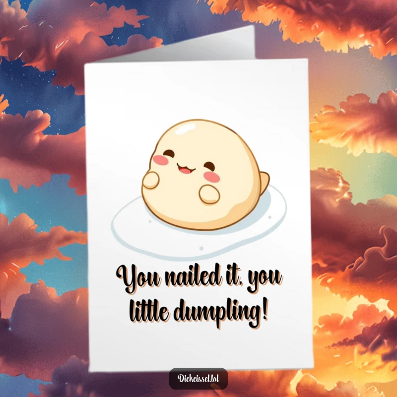 Funny Free Printable Congratulations Card: A cheerful dumpling hilariously sliding, perfect for celebrating any achievement.
