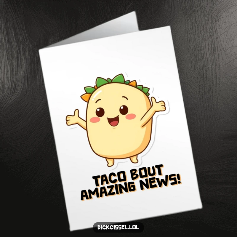 Funny Free Printable Congratulations Card: A cheerful taco character with outstretched arms expresses warm welcomes and shared excitement.