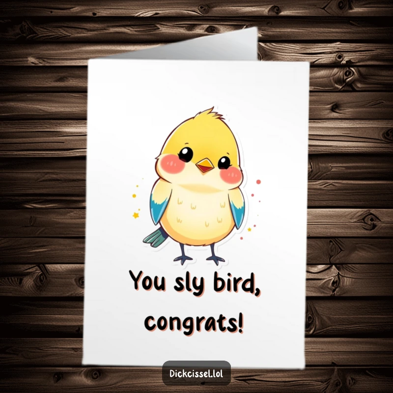 Funny Free Printable Congratulations Card showing a vibrant dickcissel bird winking slyly to celebrate an achievement.