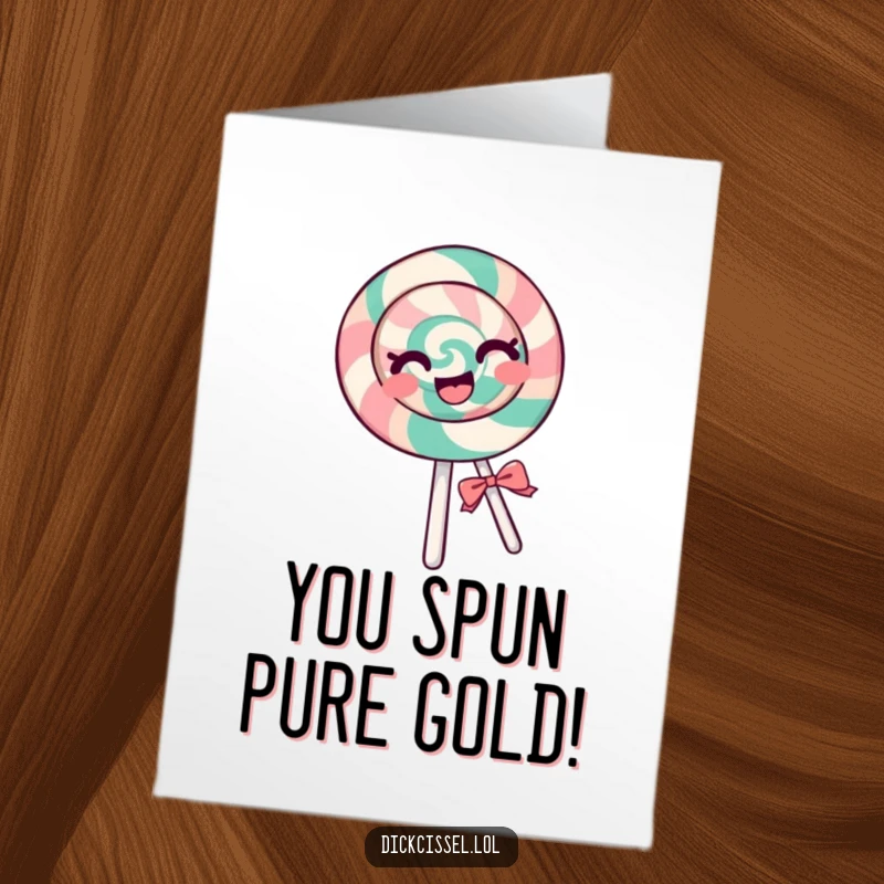 Funny Free Printable Congratulations Card: A happy lollipop spins with delight, cheering for a sweet victory.