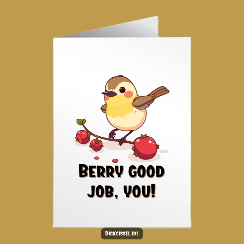 Free Printable Dickcissel Congrats Card: Energetic Bird Pecks Berry for Your Success