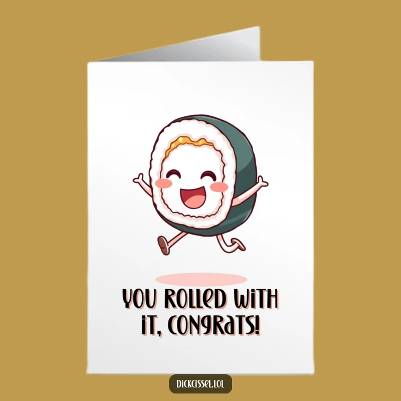Free Printable Funny Sushi Congratulations Card: Playful Leap Roll Downloadable