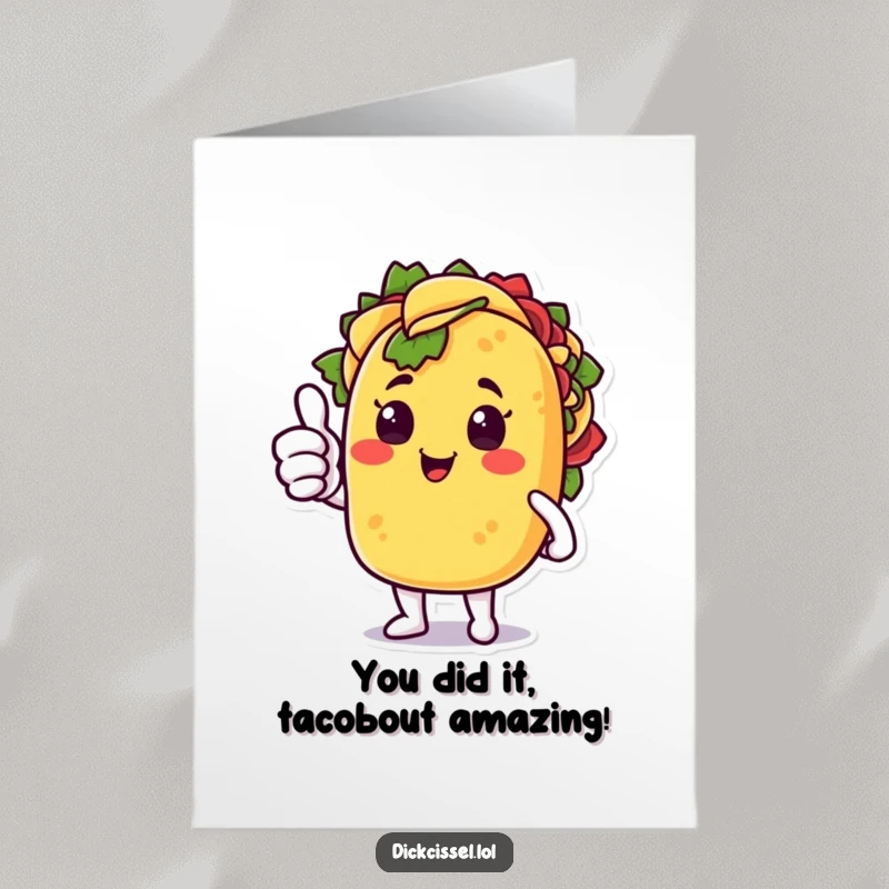 Funny Free Printable Congratulations Card with a happy taco character offering a surprised thumbs up toast.