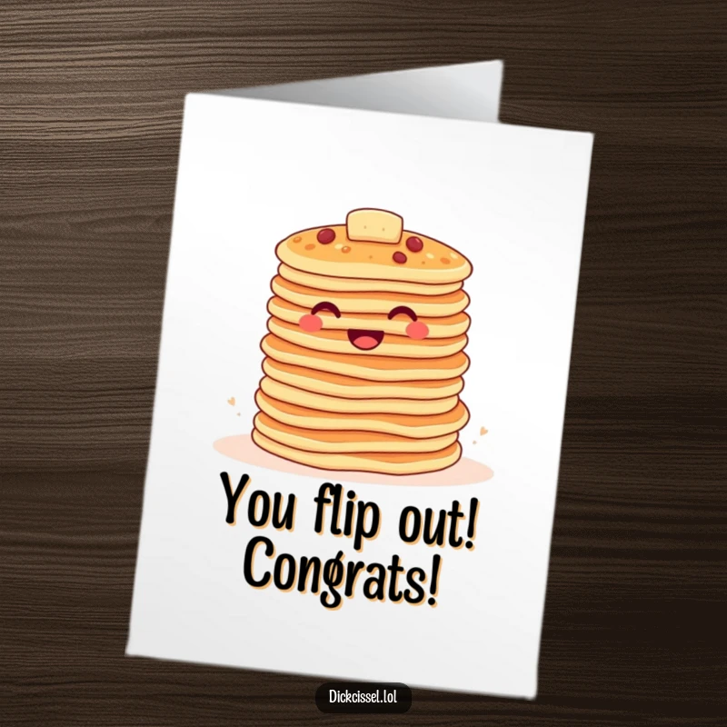 Funny Free Printable Congratulations Card: A stack of pancakes bounces with pure joy, celebrating achievements happily.