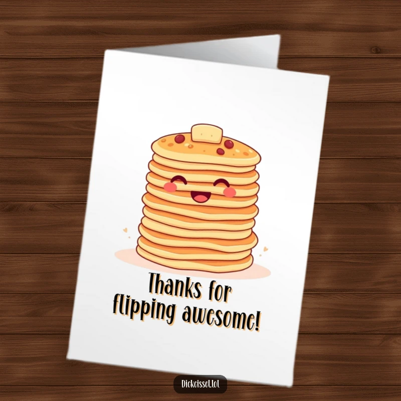 Funny Free Printable Thank You Card: A stack of pancakes happily bounces together, conveying thanks with cheer.