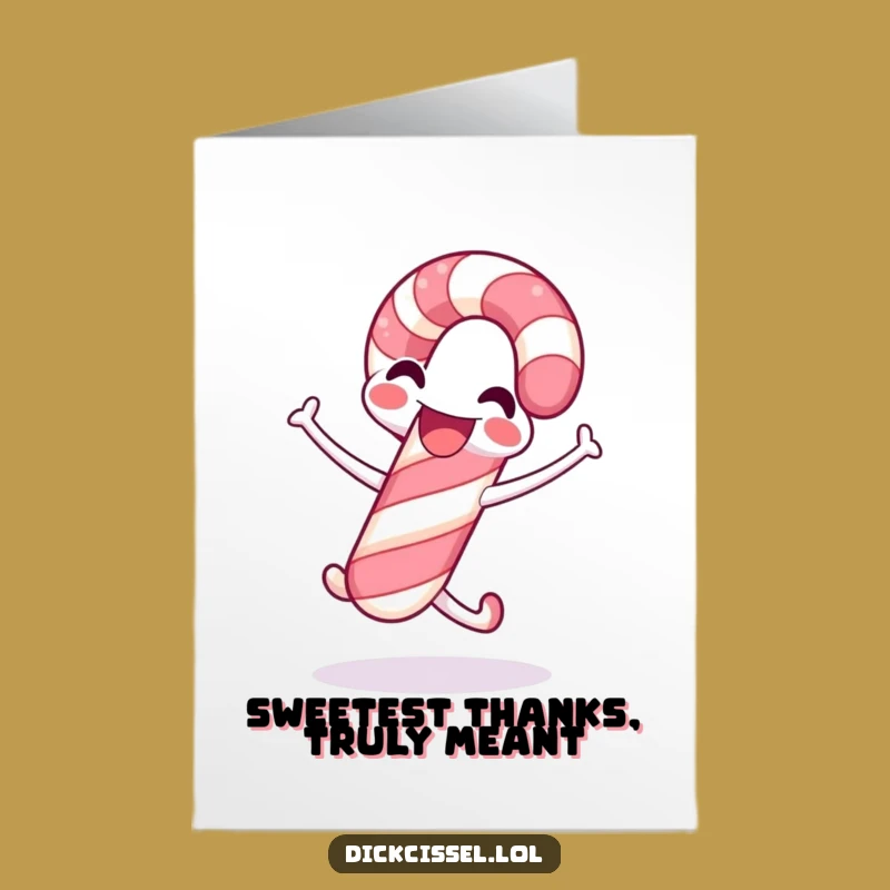 Free Printable Thank You Card: Candy Cane Expressing Gratitude with a Jump