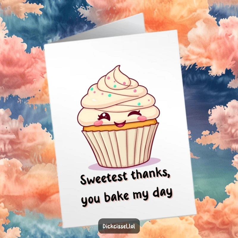 Funny Free Printable Thank You Card: A frosted cupcake delivers thanks with a knowing, delightful wink.