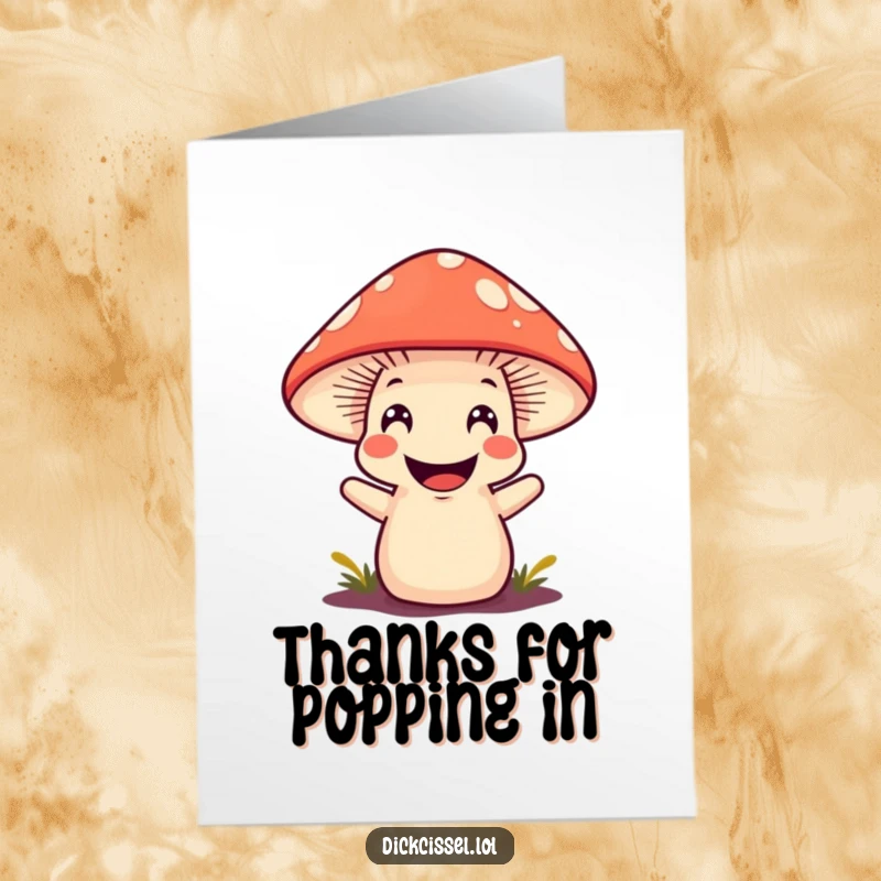Funny Free Printable mushroom character grinning as it pops up, ideal for a thank you.