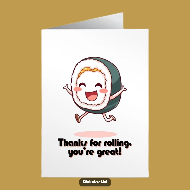 Free Printable Funny Sushi Thank You Card: Leaping Roll Downloadable