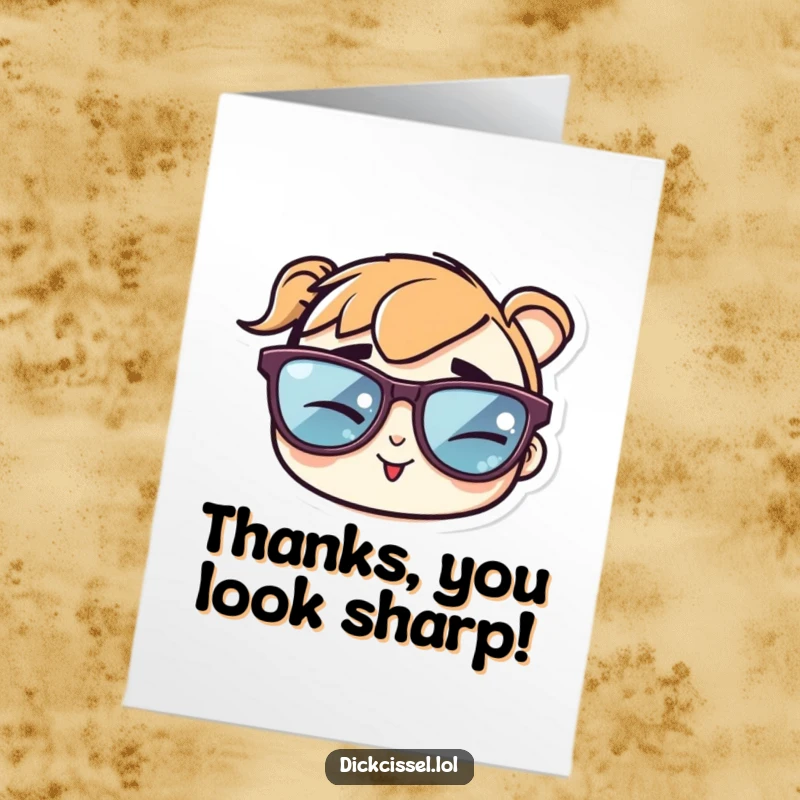 Funny Free Printable Thank You Card featuring a cool sunglasses sticker winking cheekily, expressing thanks with effortless style.