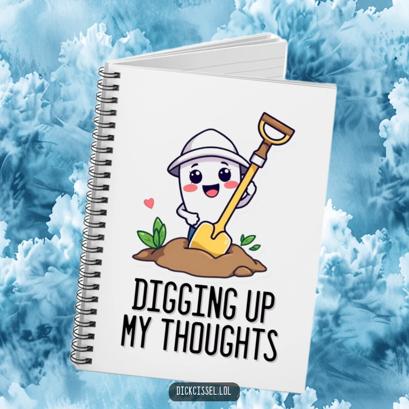 Funny trowel character excitedly digging a hole, ideal for recording planting schedules and garden observations.