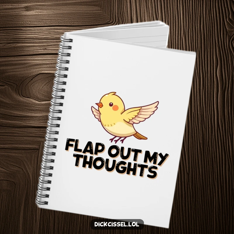 Funny notebook with a tiny bird energetically flapping its wings, appearing to hover, perfect for notes.