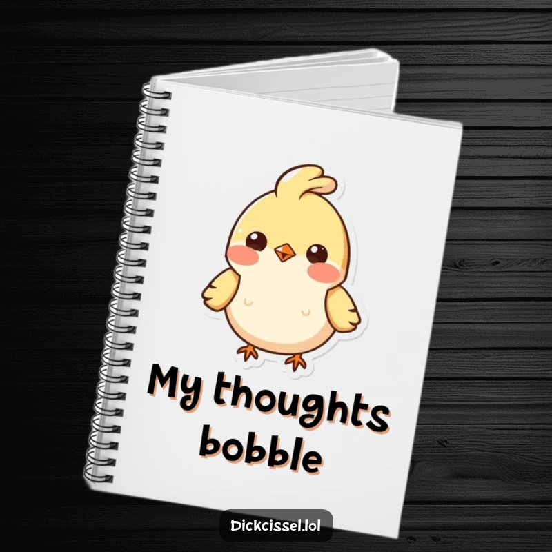 Funny notebook with a cover featuring a small, cheerful bird character with a distinctive bobbing feather tuft.