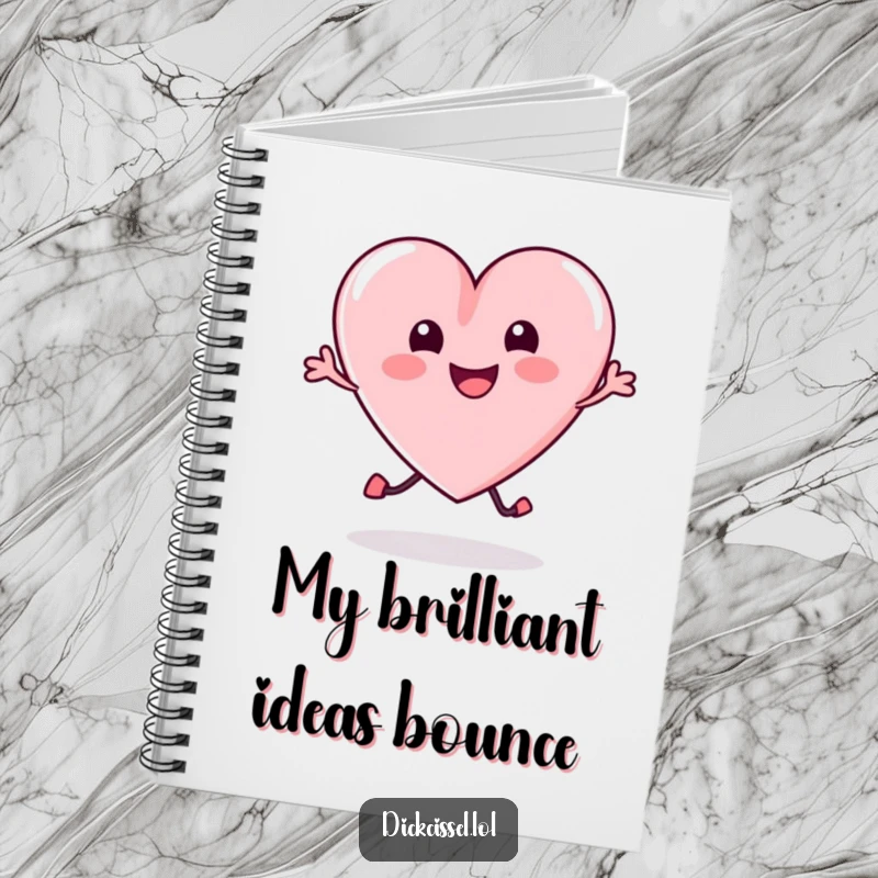 Funny Notebook cover displaying a vibrant, bouncing candy heart, symbolizing energy, creativity, and joyful expression.