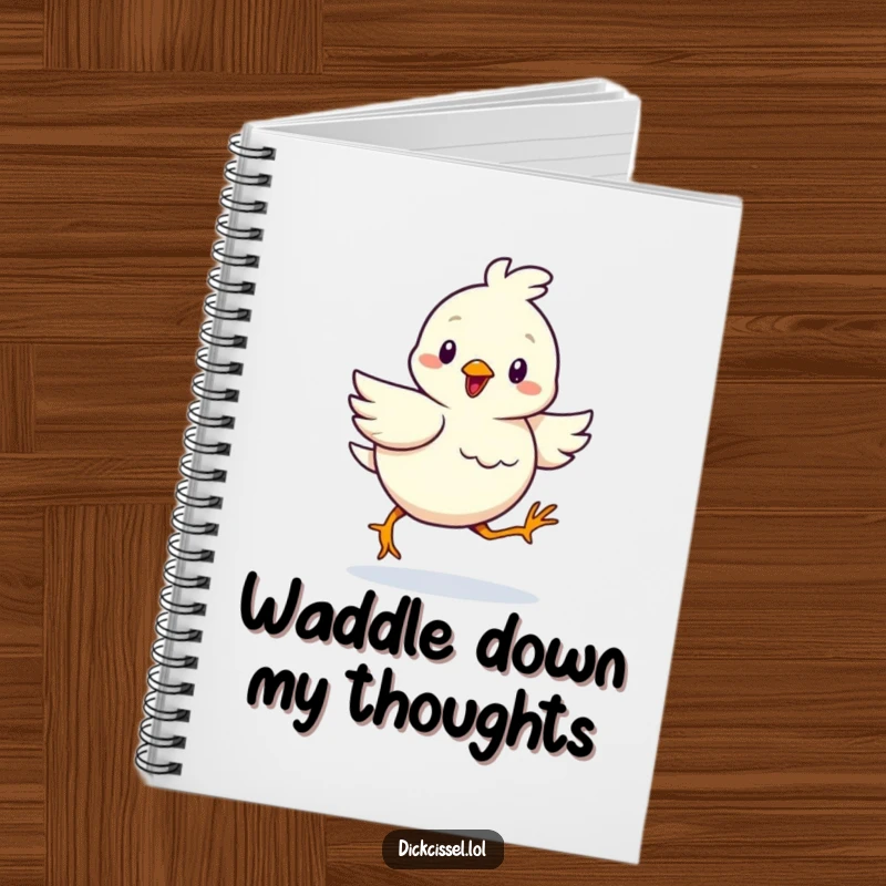Funny notebook with a cheerful bird waddling determinedly, perfect for jotting down goals and ideas.