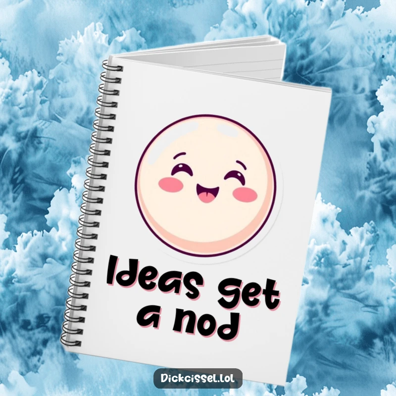 Funny Notebook cover displaying a happy candy button in an enthusiastic nod, symbolizing agreement and positive note-taking.