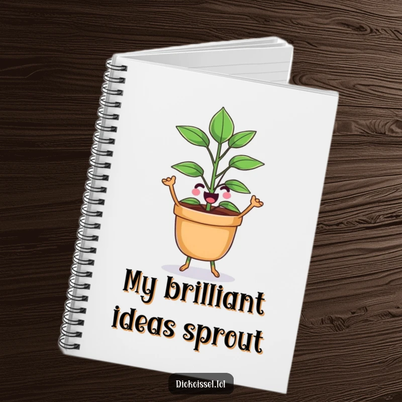 Funny potted plant character dancing happily, perfect for journaling creative thoughts and daily inspiration.