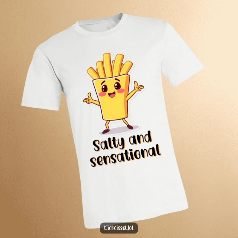 Funny T-Shirt showcasing a cheerful french fry character in a cool, dynamic pose, radiating playful energy and style.