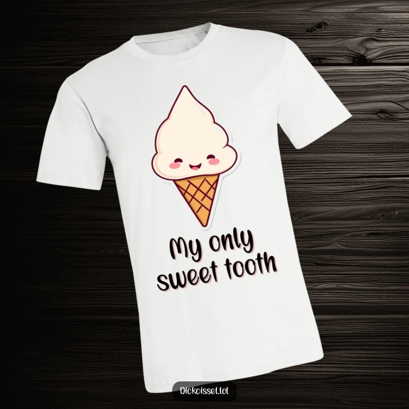 Funny ice cream cone t-shirt featuring a smiling cone offering another cone, radiating sweet joy.