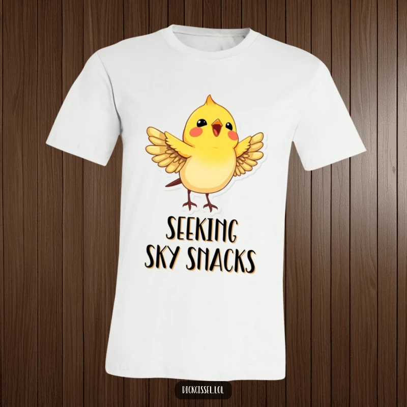 Funny Dickcissel Bird T-Shirt: A happy dickcissel bird with slightly spread wings, looking upwards with an expression of pure joy.