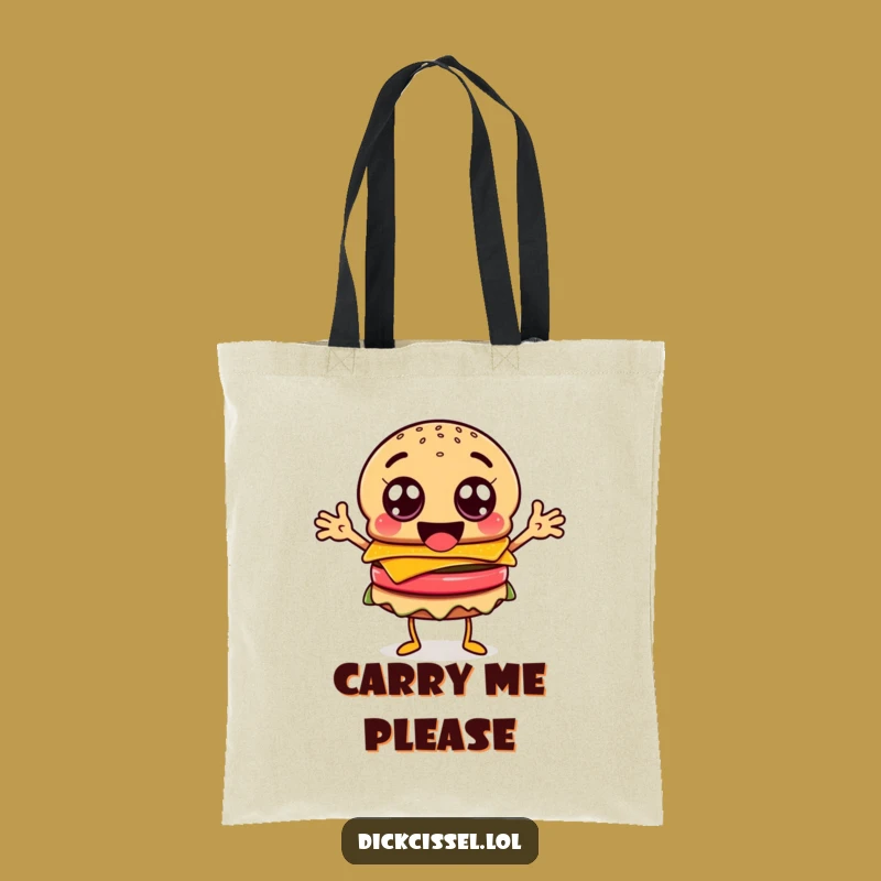 Funny Burger Googly Eyes Tote Bag - Happy Character Gift for Fun Lovers